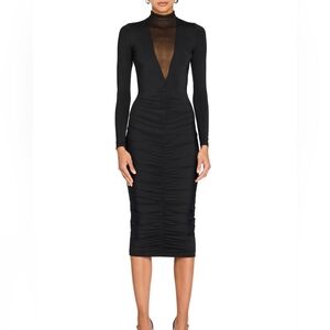 NWT $328 NWT SEROYA Priyanka Mesh V Cut Midi Black